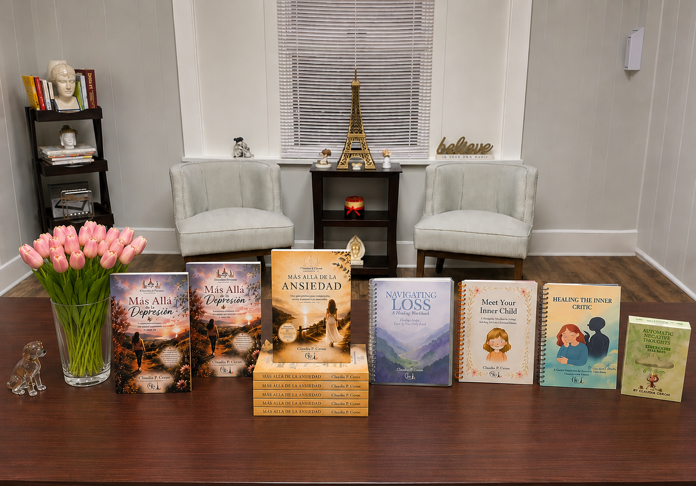 A collection of books and workbooks by Claudia P. Ceron
